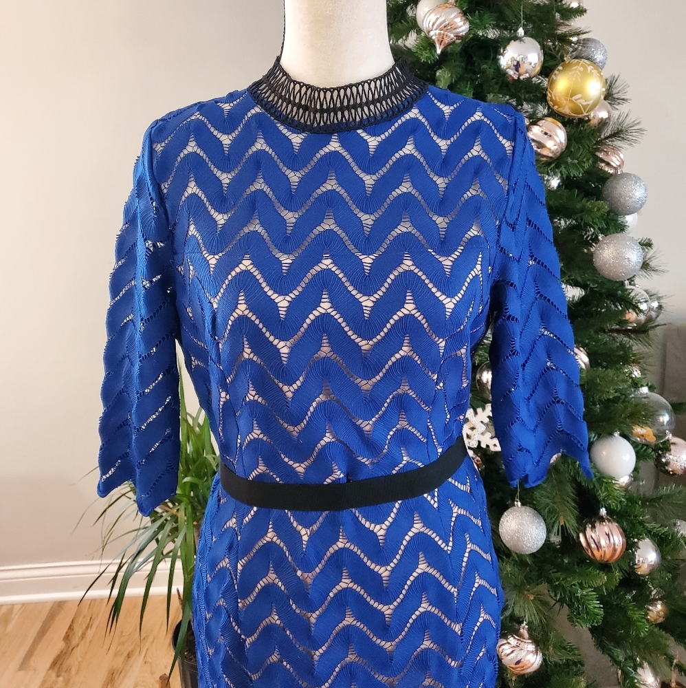 Jax Black Label blue lace midi open back high neck
